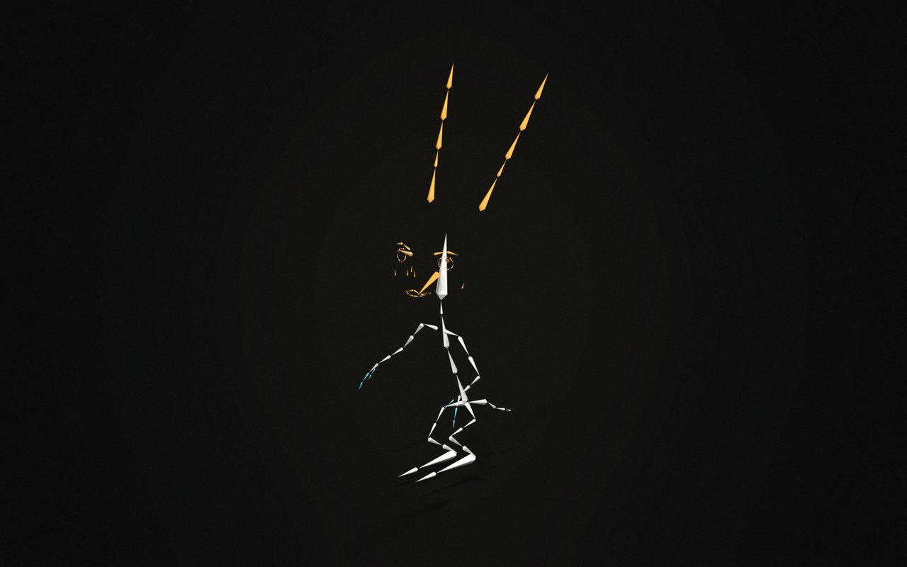 The Cartoon Rabbit metarig, generated with Rigify, in a relaxed pose