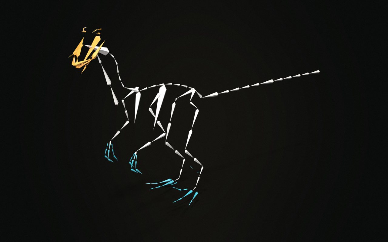 The Raptor metarig, generated with Rigify, in a relaxed pose