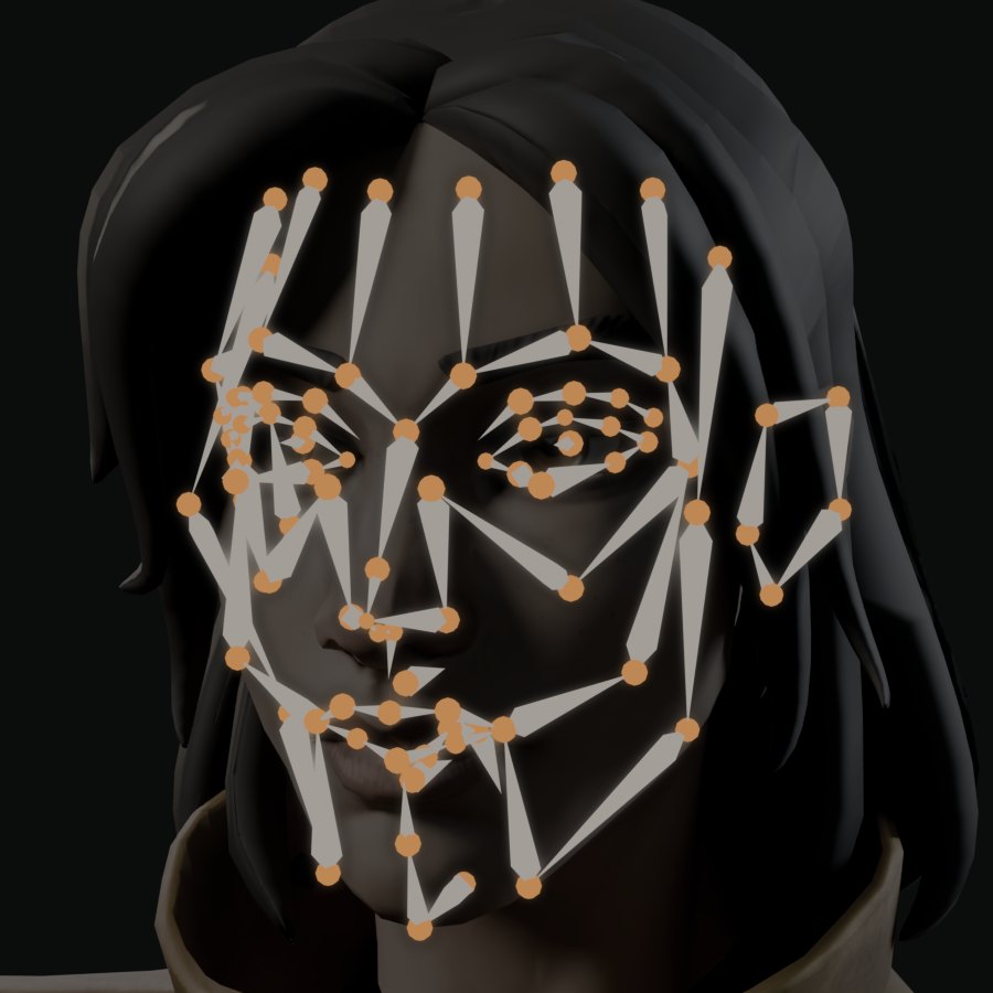 The same face with the eye, lid, brow, lip and jaw bones on it