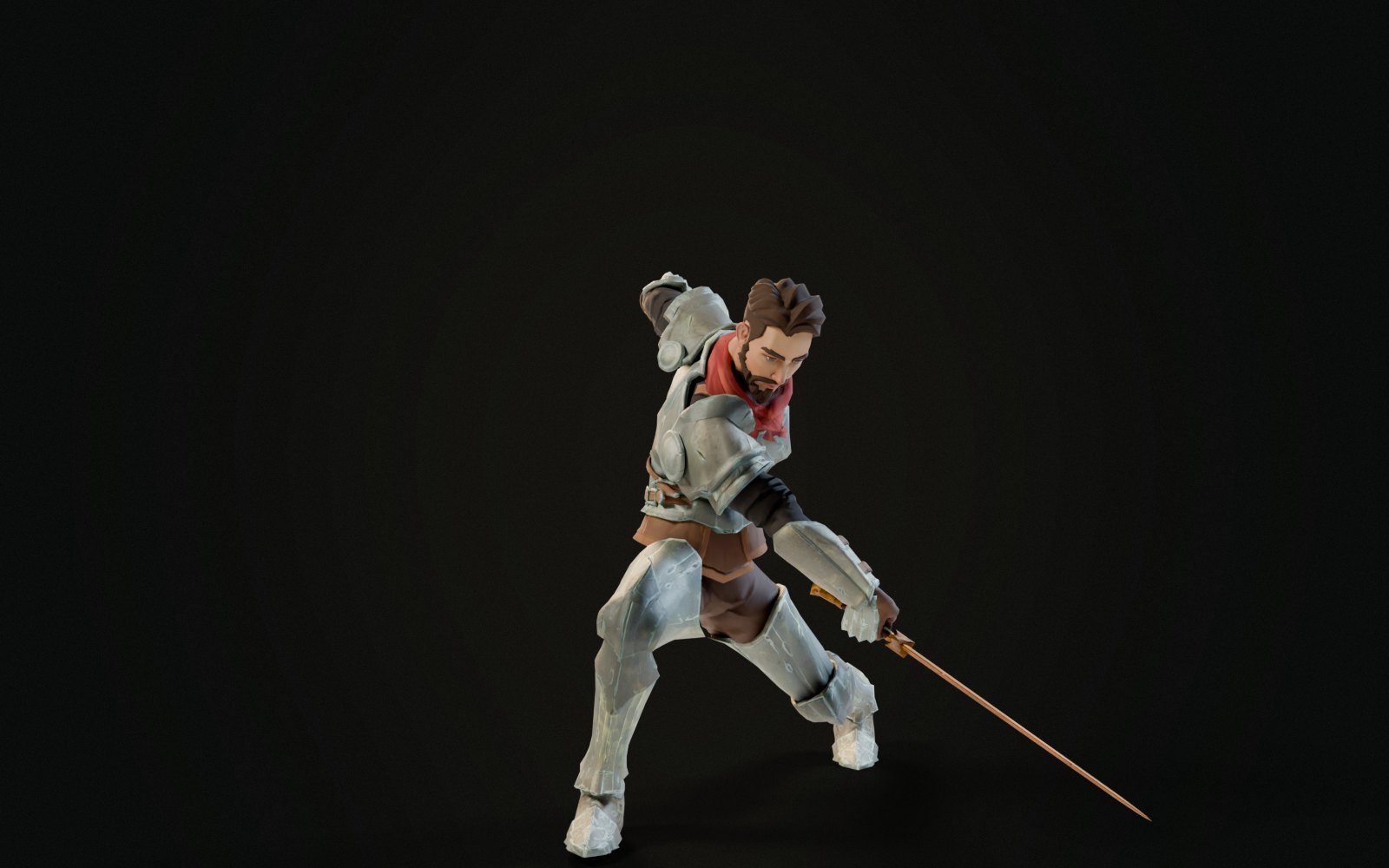 The knight lunging with a sword, moved by a retargeted clip